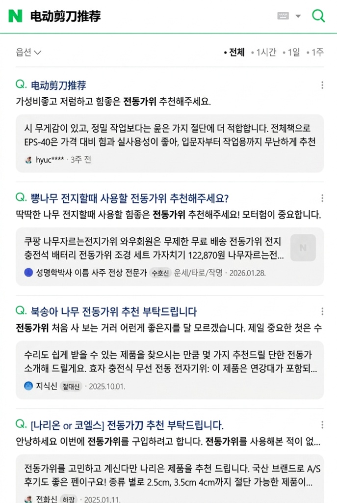 Naver知识人实际搜索界面
